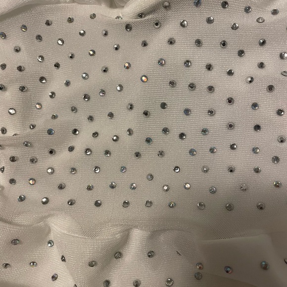 Windsor size S white w/rhinestones and front has a sheer peekaboo mid-section. - Picture 3 of 6